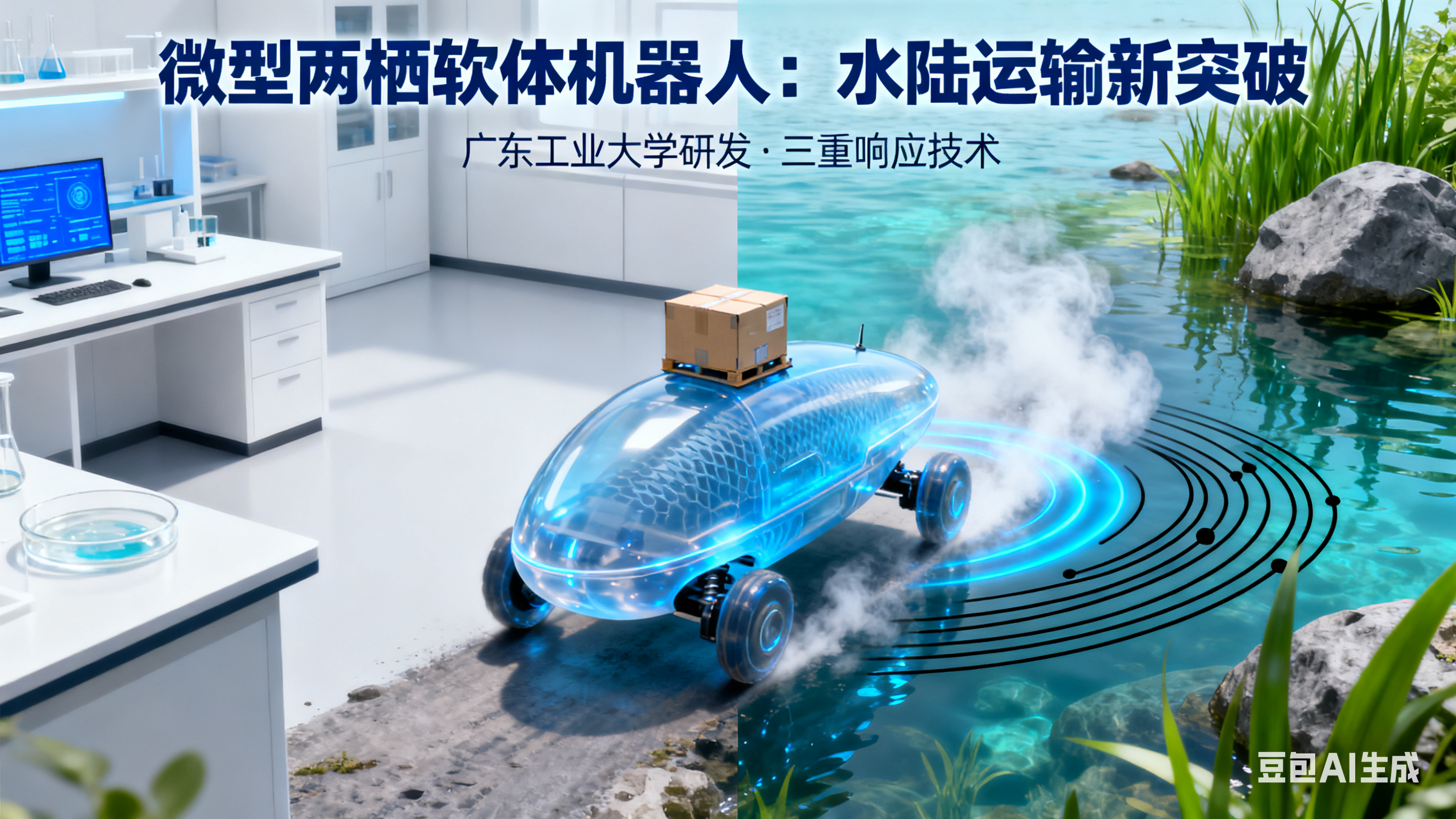 广东工大微型两栖软体机器人技术解析：三重响应+水陆无缝作业，破复杂环境运输难题