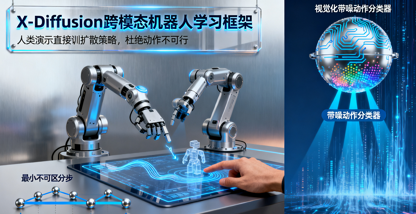 跨模態機器人學習框架X-Diffusion：人類演示數據直接訓練機器人擴散策略，5大任務成功率提升16%，無需手動篩選數據