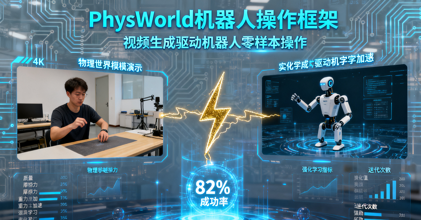 機器人操作框架PhysWorld：首次實現生成視頻到機器人動作的物理落地，真實場景成功率82%