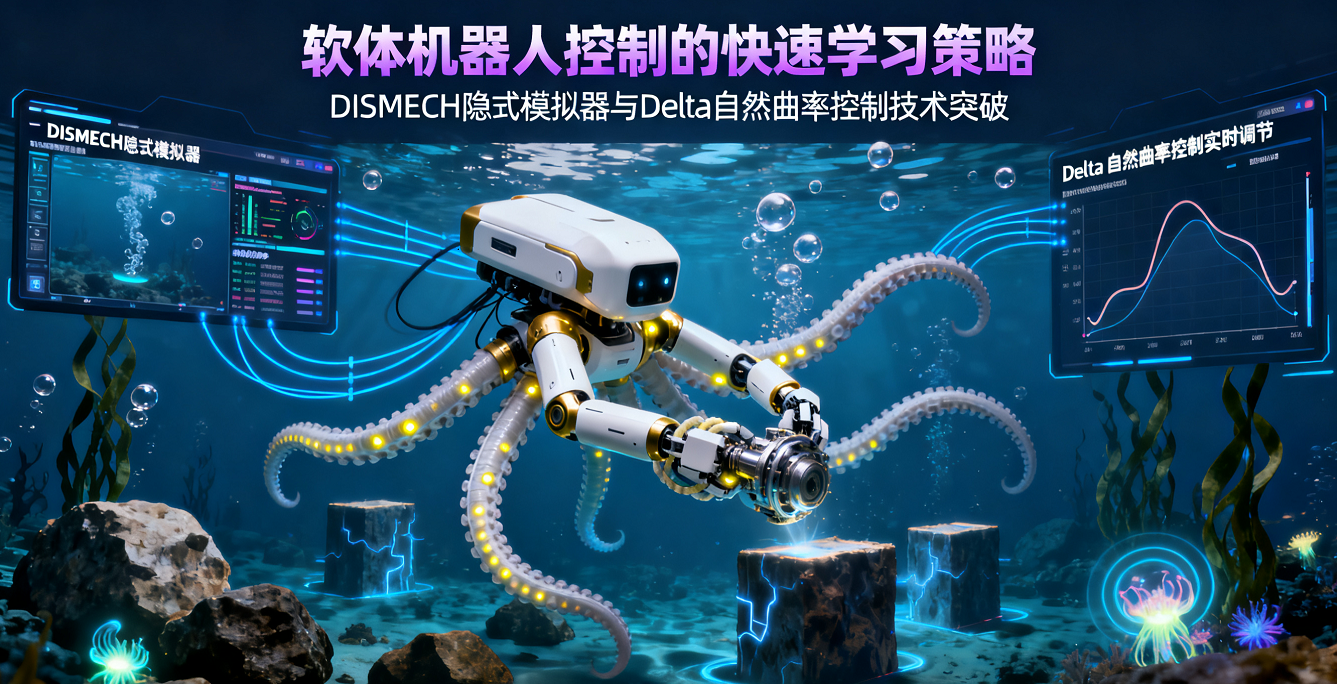 軟體機器人控制的快速學習策略框架：DISMECH隱式時間步長+Delta曲率控制，訓練速度提升22倍且精度無損