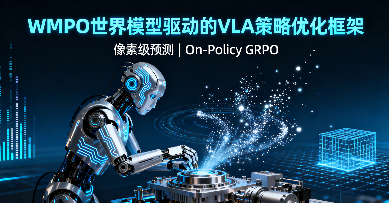 世界模型驅動的VLA策略優化框架WMPO：像素級仿真+在線GRPO，樣本效率提升超15%，機器人自校正成功率70%