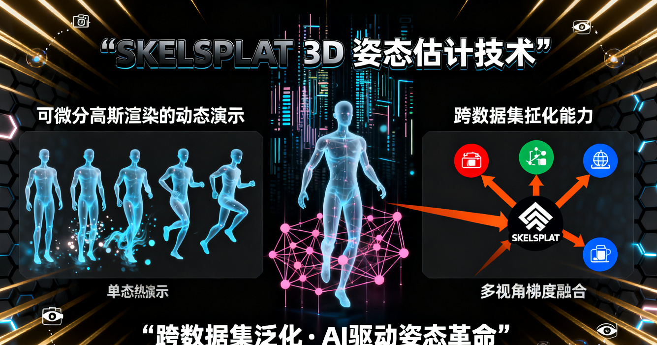 可微分高斯渲染驅動的多視角3D人體姿態估計框架SkelSplat：無3D標注，抗遮擋MPJPE34.8mm，跨數據集誤差降47.8%