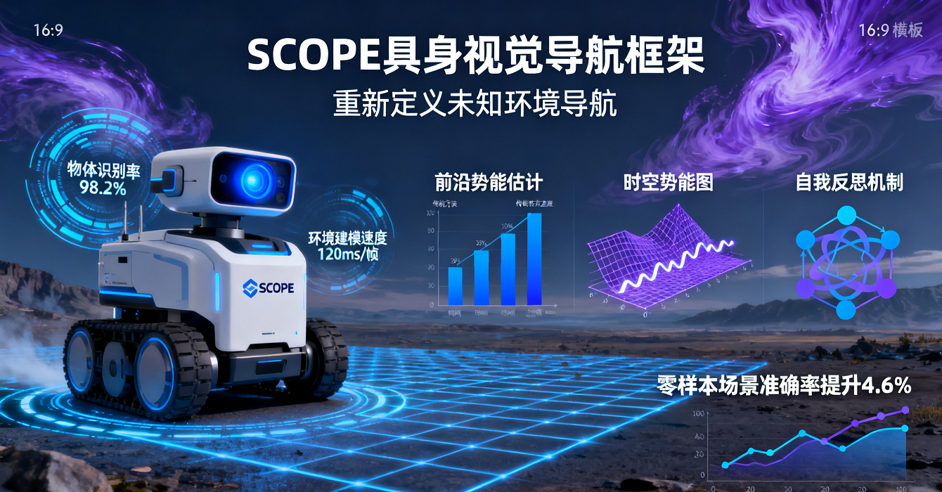 具身視覺導航框架SCOPE：語義認知+勢能探索，零樣本場景準確率提升4.6%，長程規劃魯棒性顯著增強