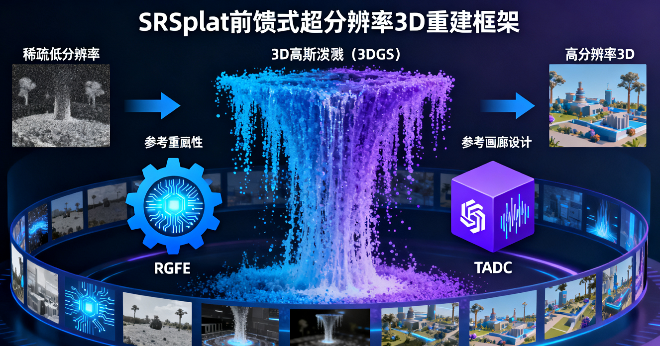 前饋式超分辨率3D重建框架SRSplat：從稀疏低分辨率圖像還原高清3D場景